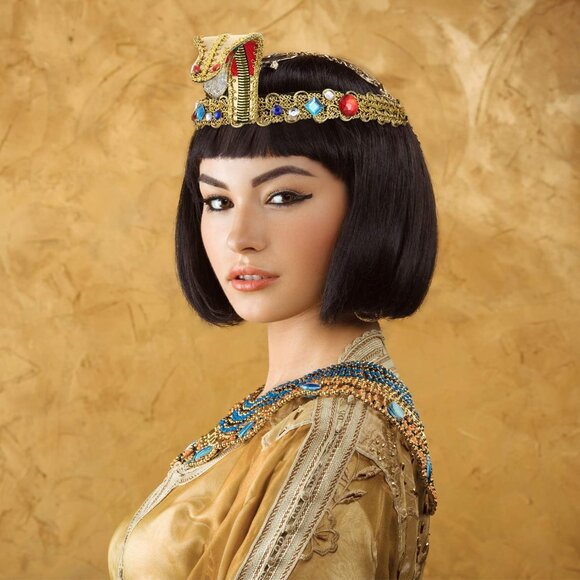 Egyptian Costume Accessories Women Headpiece and Snake Arm Cuffs Gold - Picture 6 of 6